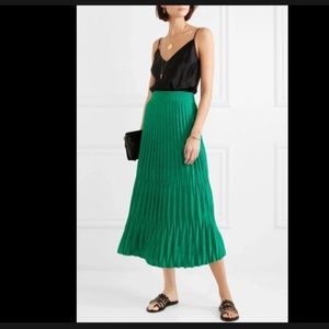 MAJE "Longue Jupe En Mai Vert"  Green Pleated Metallic Midi Skirt
